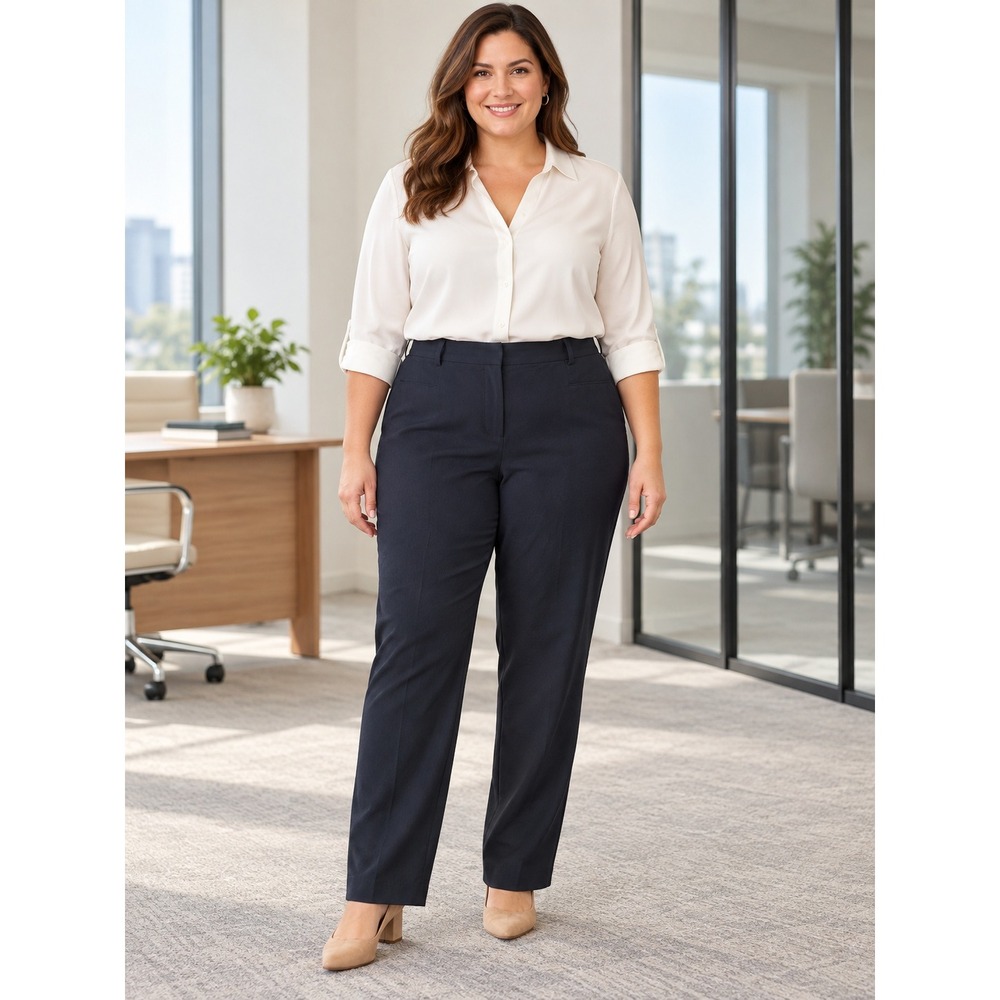 Lane Bryant Sexy Stretch Pants Women 28 Navy Blue Career Straight Leg Trousers